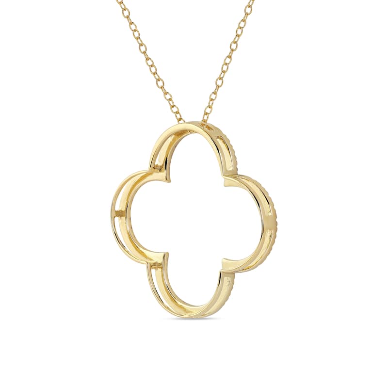1/6ct - 1ct TDW Diamond 14K Gold Open Clover Pendant Necklace for Women