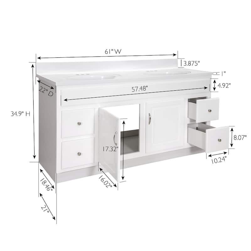 Design House 586438 Concord 60" Free Standing Double Basin Vanity Set