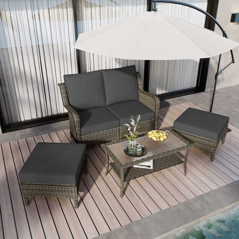 5 Pieces Outdoor Rattan Patio Furniture Set