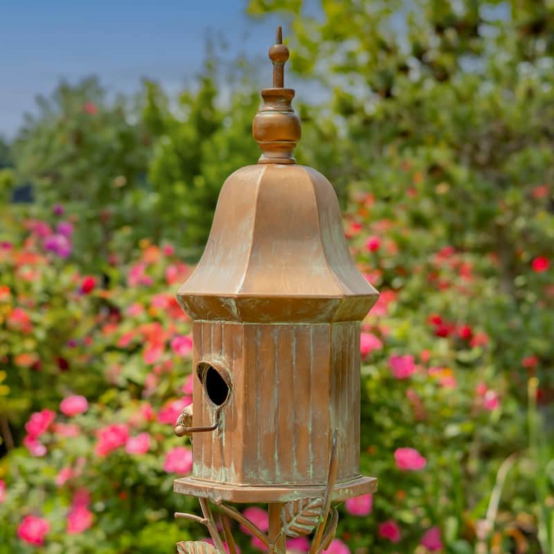 64" Tall Iron Birdhouse Stake "Victoria" - 8.75" L x 8" W x 64" H