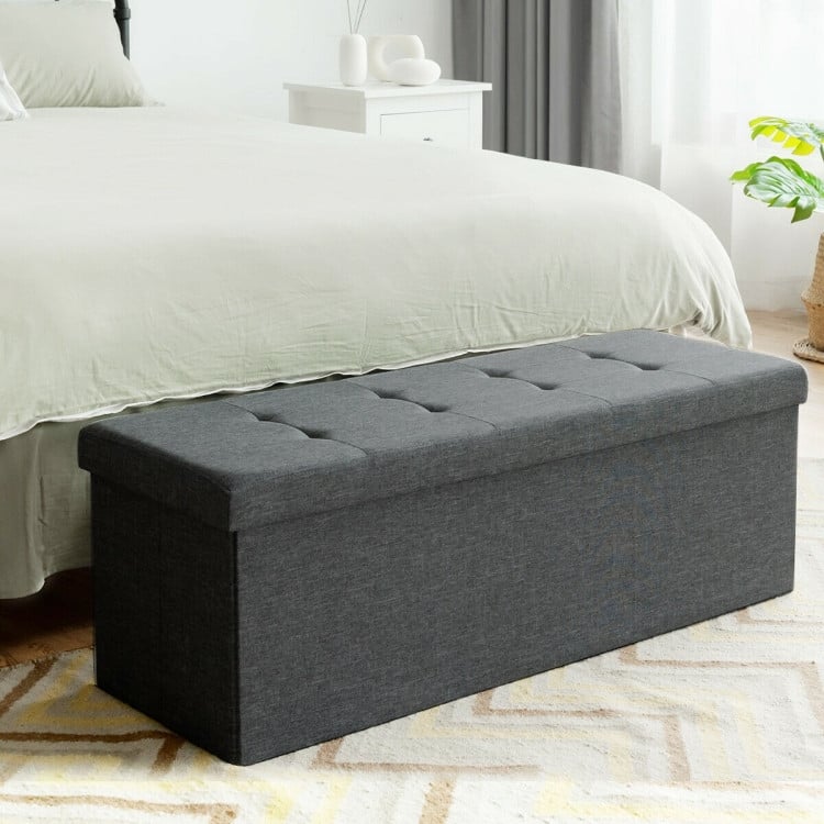 Foldable Storage Ottoman Bench with Divider and Tufted Seat in Oxford Fabric for Living Room Bedroom Entryway
