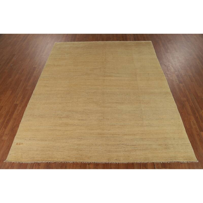 Muted Gold Gabbeh Modern Area Rug Handmade Wool Carpet - 8'0"x 9'7"