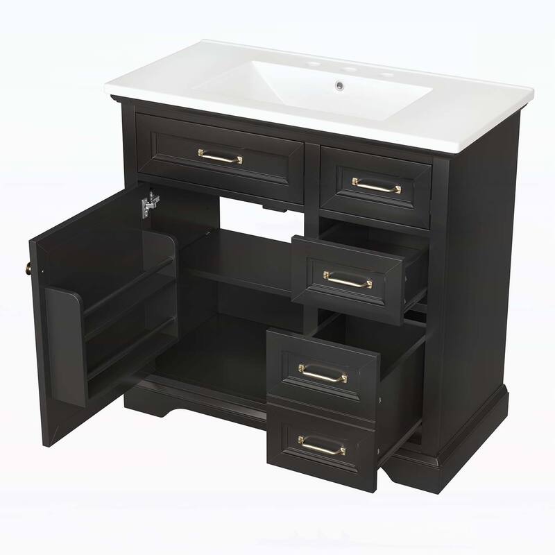 Freestanding Vanity Set with 2 Tip-out Drawers, Soft Close Door Hinges