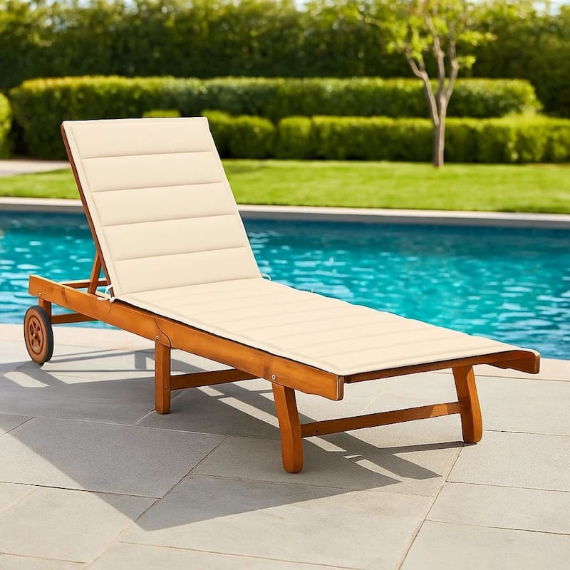 Kaye Outdoor Sun Lounger, 79 Inch Brown Acacia Wood, Cream Polyester