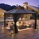 preview thumbnail 119 of 142, Outdoor Hardtop Gazebo Pergola w Galvanized Steel Roof and Aluminum Frame, Prime Curtains and nettings include 12*12 H