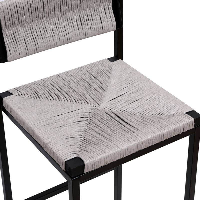 Paper Rope Woven Bar Stools Set of 2 Hand Weave Counter Stool with footrest for Kitchen Island, Dining Room