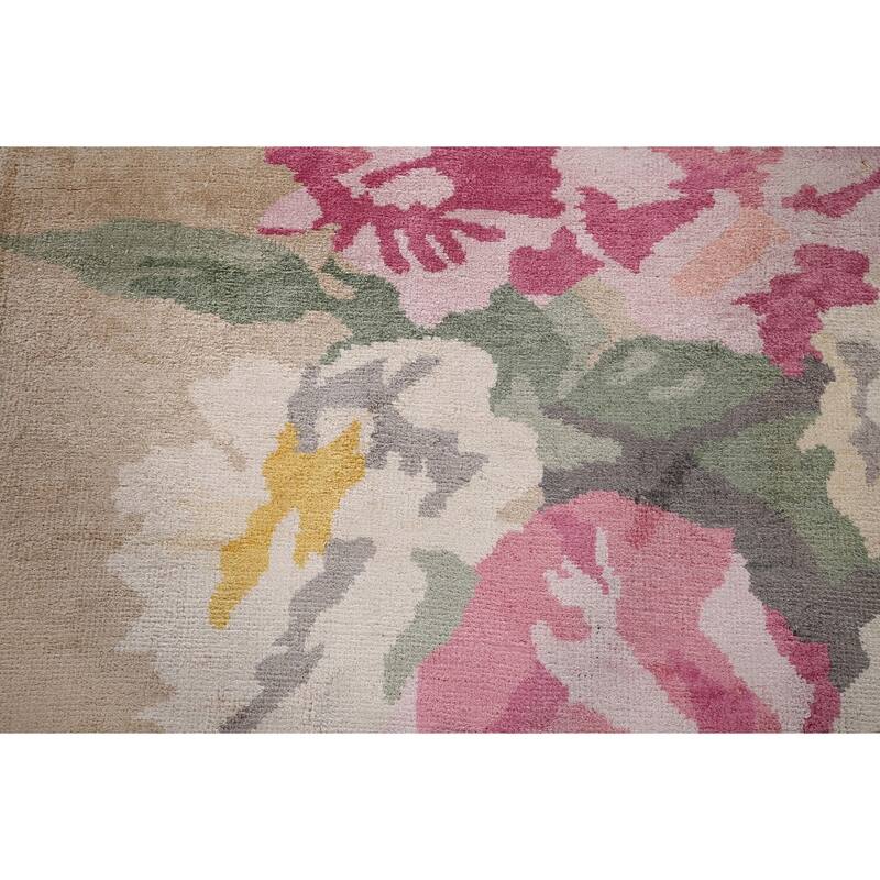 Floral Abstract Indian Area Rug Handmade Wool & Silk Carpet - 6'7"x 9'10"