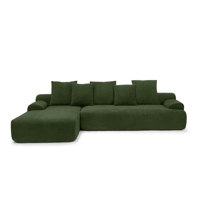 Modular L-Shaped Sectional Sofa with Chaise Lounge, Velvet Cloud Upholstered Floor Sofa, Compressed Sofa with Pillows聽