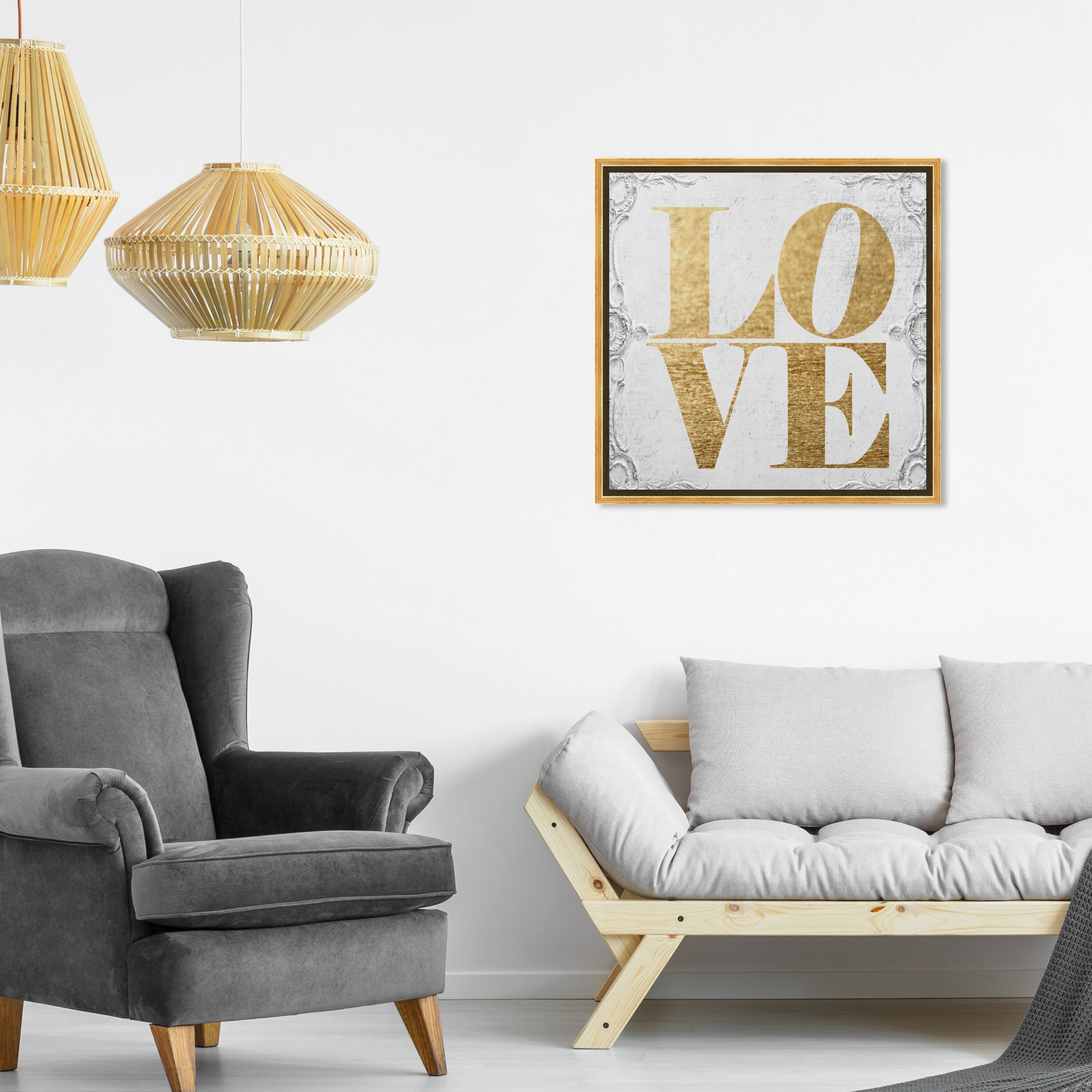 Oliver Gal 'More Gold Letters' Typography and Quotes Wall Art Framed Canvas  Print Love Quotes and Sayings - Gold, White - Bed Bath & Beyond - 32480456