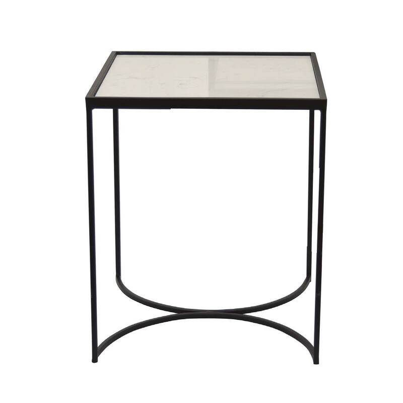 24 Inch Plant Stands Set of 2, White Marble Top, Minimalist Black Frame