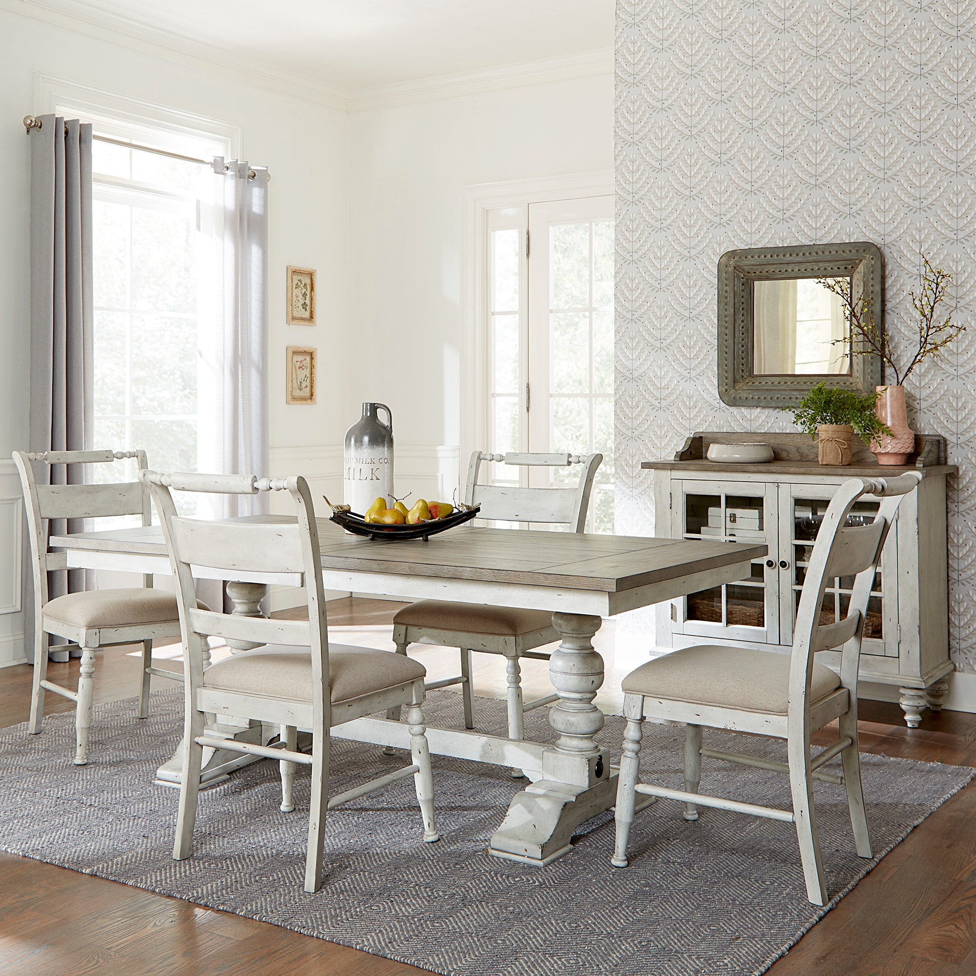Liberty Furniture Whitney Trestle Table 5 Piece Dining Set Antique Linen