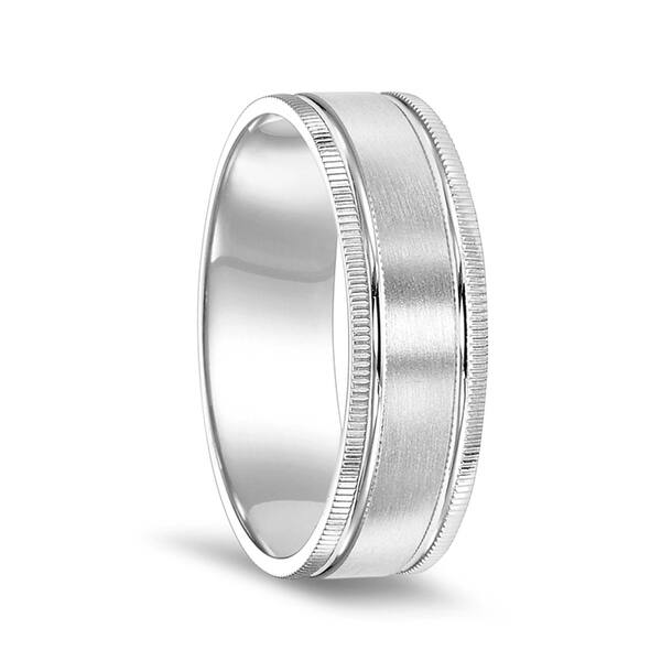 14k White Gold Brushed Finish Dual Grooved Men S Ring With Coin Edge Design 6 5mm On Sale Overstock 27542307