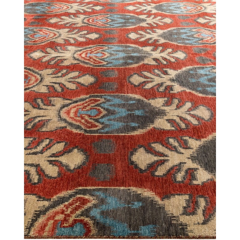 Ikat One-of-a-Kind Hand-Knotted Area Rug, Red - 9' 1" x 11' 9"