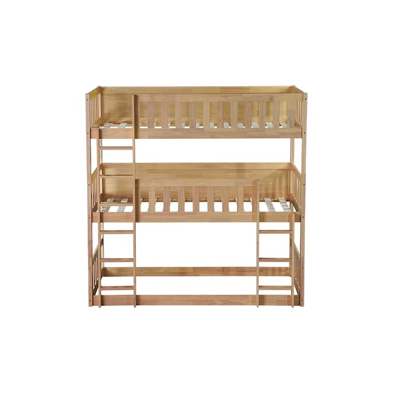 Triple Twin Bunk Bed with Dual Ladders & Guardrails (200lb Capacity per Level)
