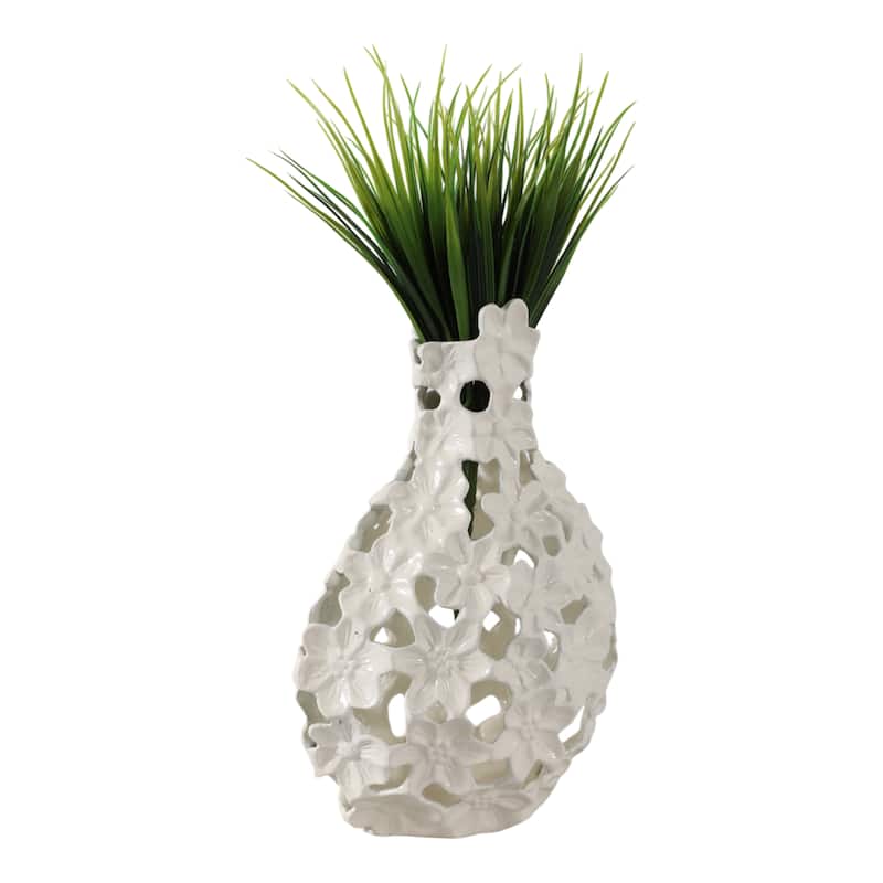 Aluminum Decorative Vase Floral Openwork Design Glam Style Modern