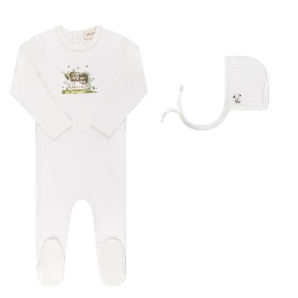 slide 2 of 4, Ely's & Co. Watercolor Cradle Collection - Footie + Bonnet Ivory Girl - 1 Month