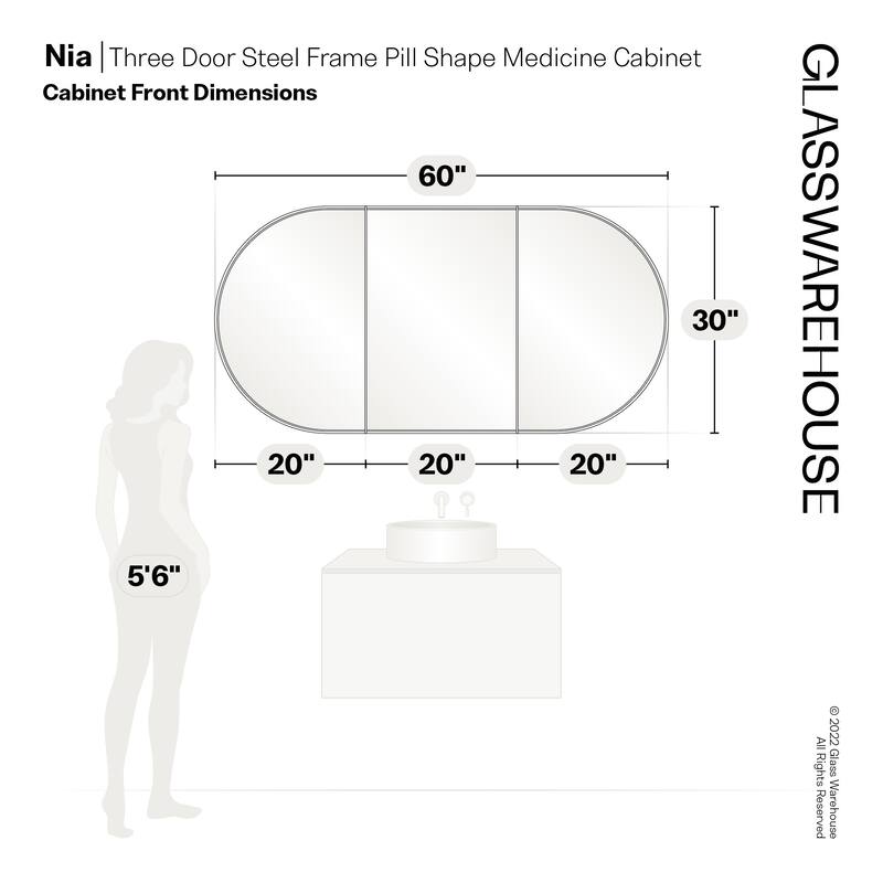 Glass Warehouse SC3-PL-60X30 Nia 60" x 30" Framed Triple Door Medicine