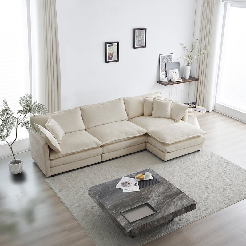 Upholstery Modular L Shaped Sectional Sofa With Reversible Ottoman for Living Room