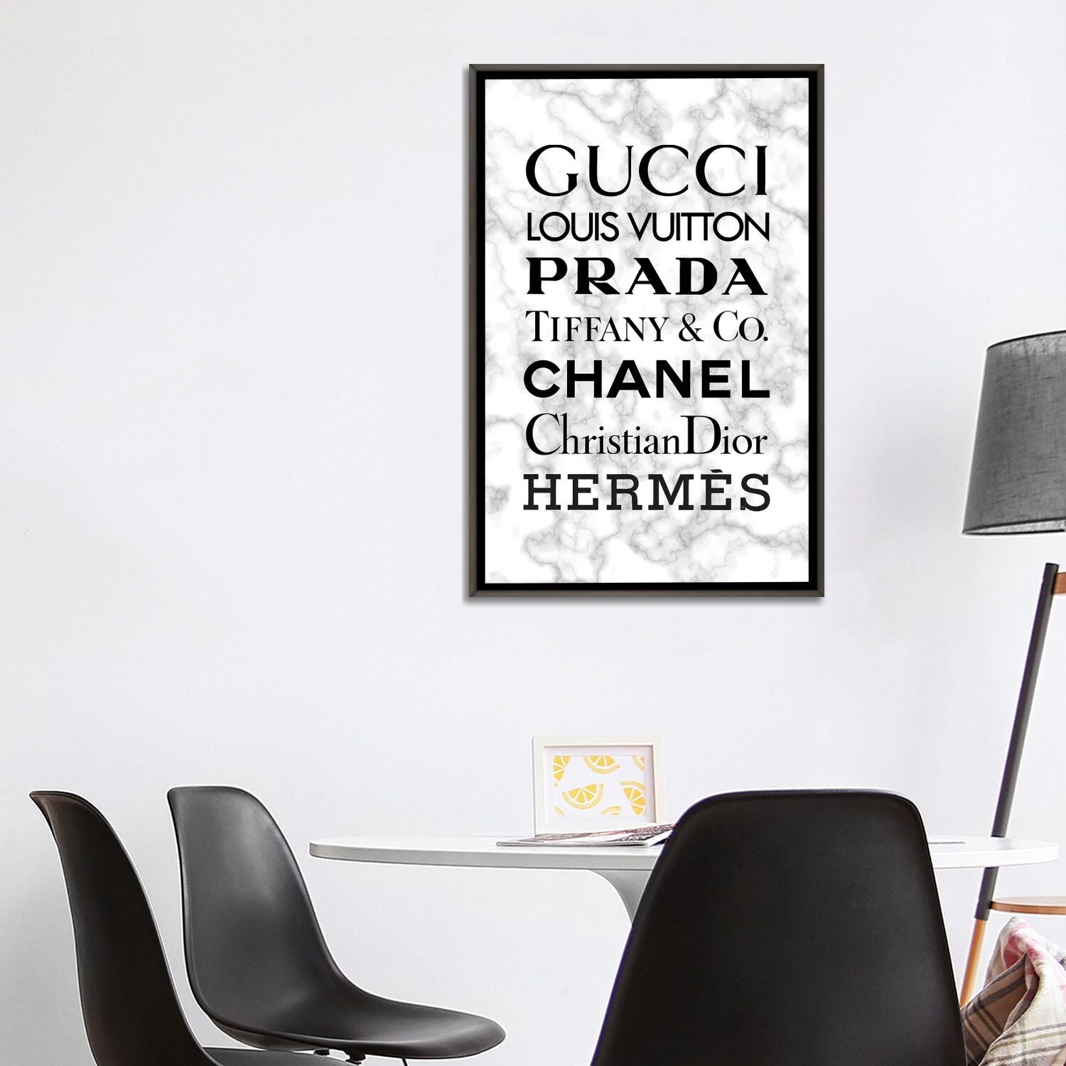 Framed Canvas Art (White Floating Frame) - Marble Brands by Martina Pavlova ( Fashion > Fashion Brands > Hermès art) - 26x18 in