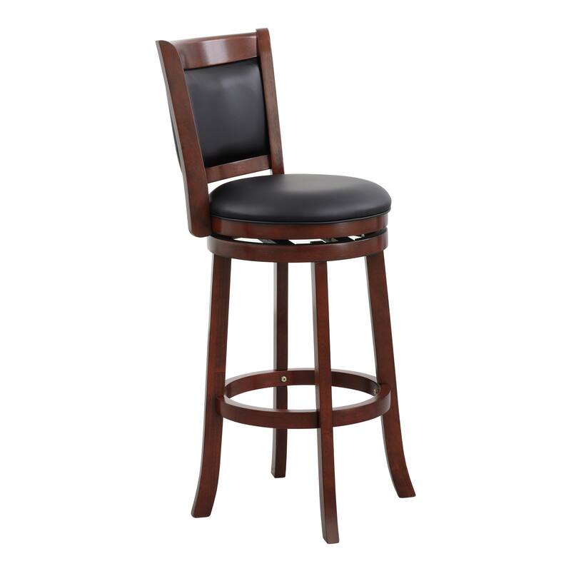 Swivel Pub Height Bar Chair - Dark Cherry Finish with Faux Leather Upholstery