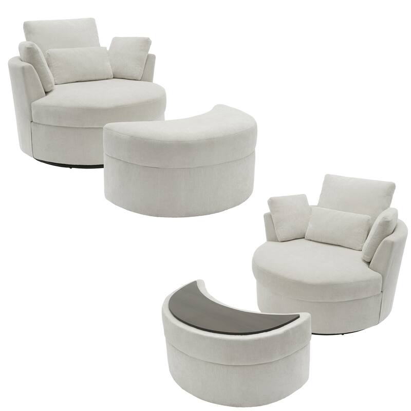 Upholstered Swivel Accent Barrel Chair And Storage Ottoman Sets