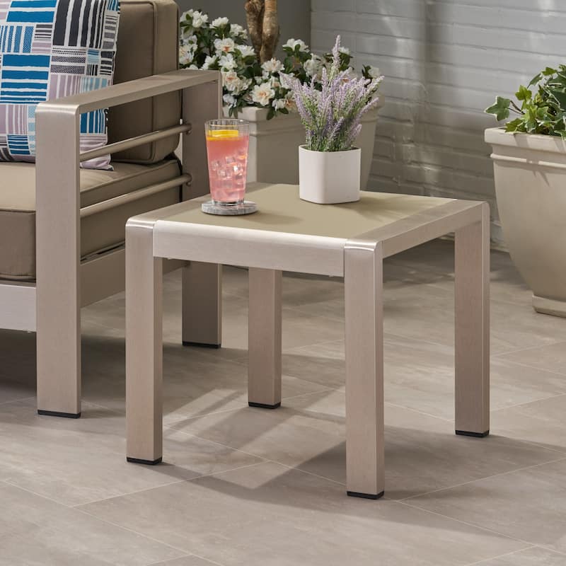 Cape Coral Outdoor Aluminum and Tempered Glass Side Table by Christopher Knight Home
