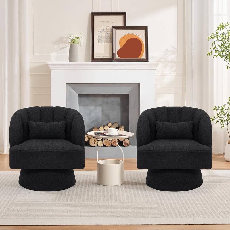 Modern Swivel Barrel Accent Chair, 360° Upholstered Armchair with Striped Backrest & Plush Padding