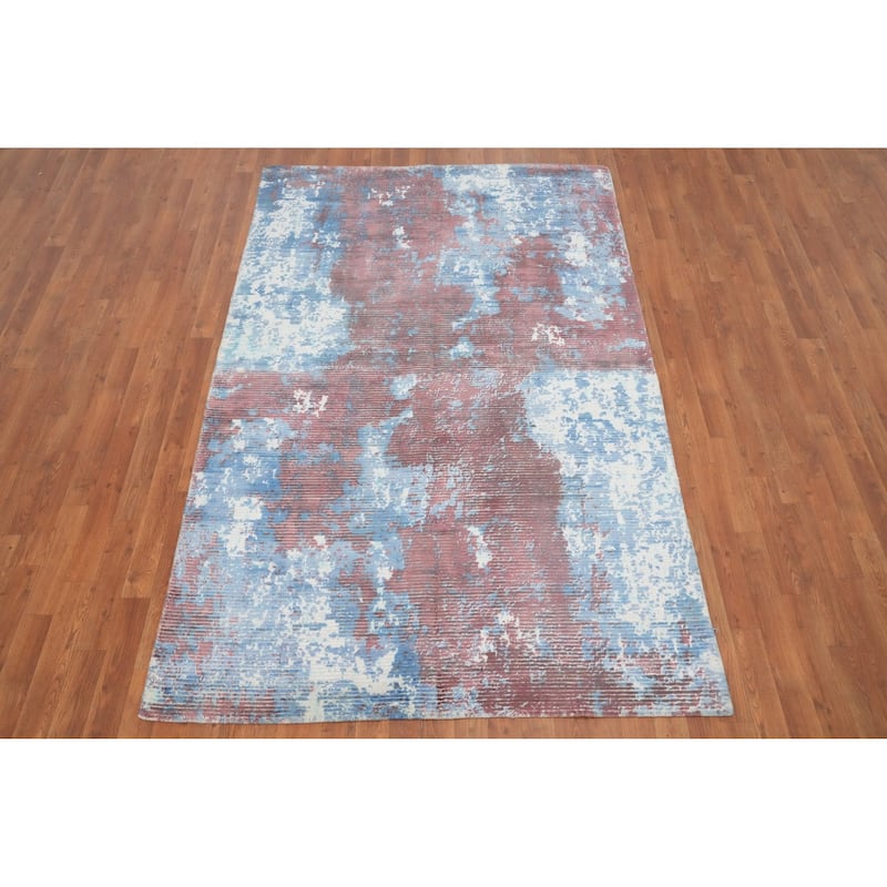 Hand Knotted Oriental Viscose Silk Carpet Modern Abstract Multi-Colored Abstract Area Rug - 7' 9'' X 4' 11''