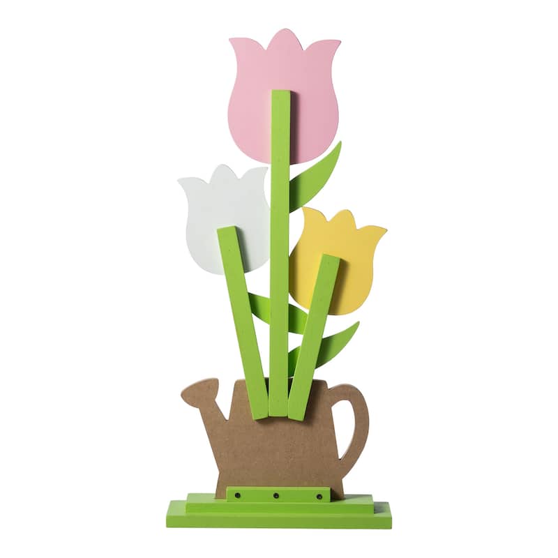 Glitzhome 30"H Easter Wooden Tulip Porch Decor
