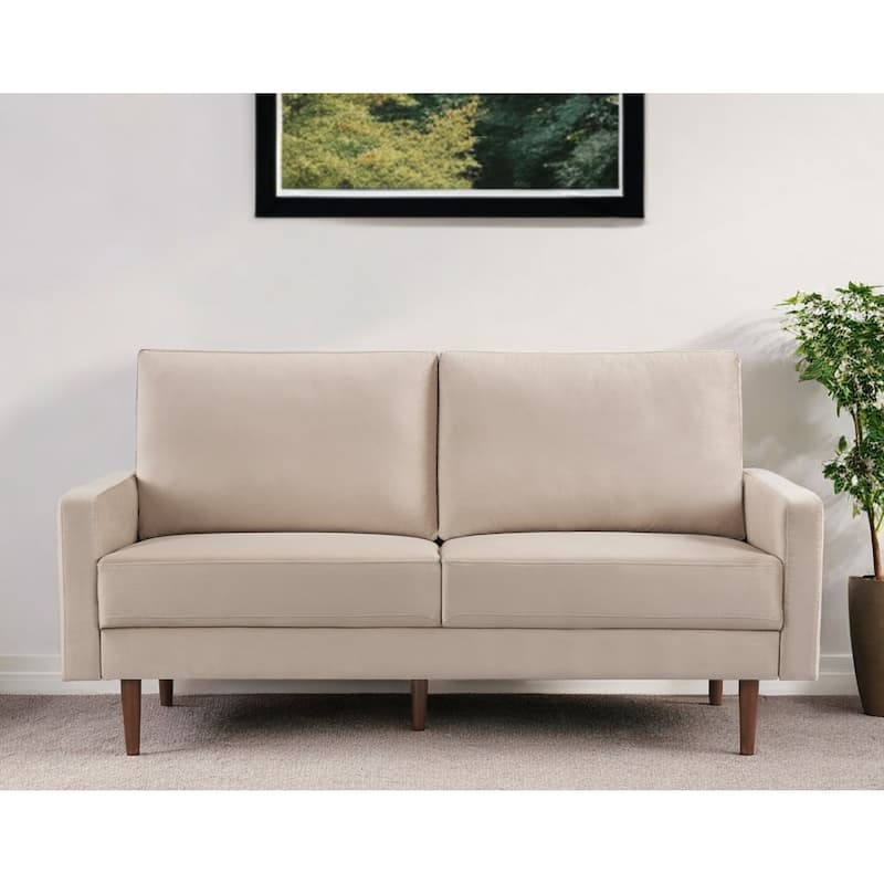 HomeRoots 69" Beige Velvet Sofa With Dark Brown Legs - 69