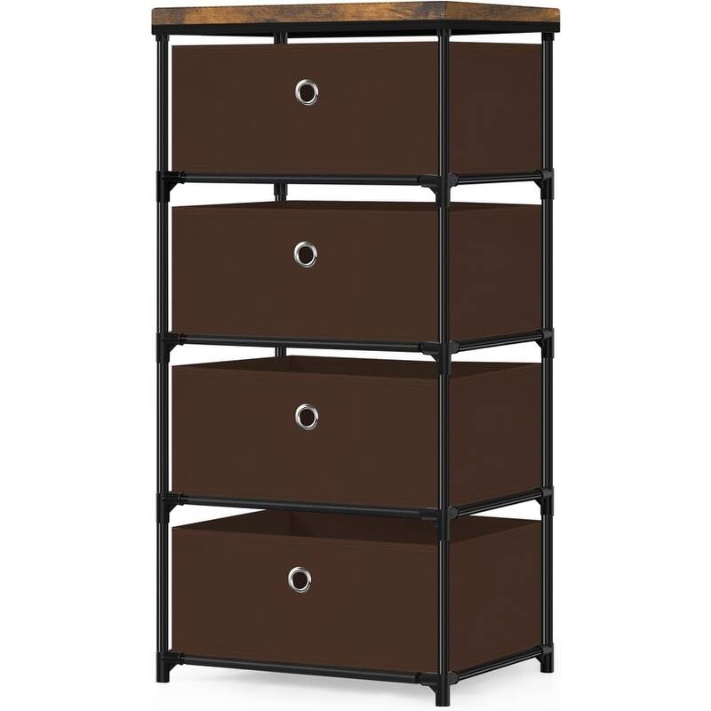 4 Drawer Fabric Dresser with Top - Brown