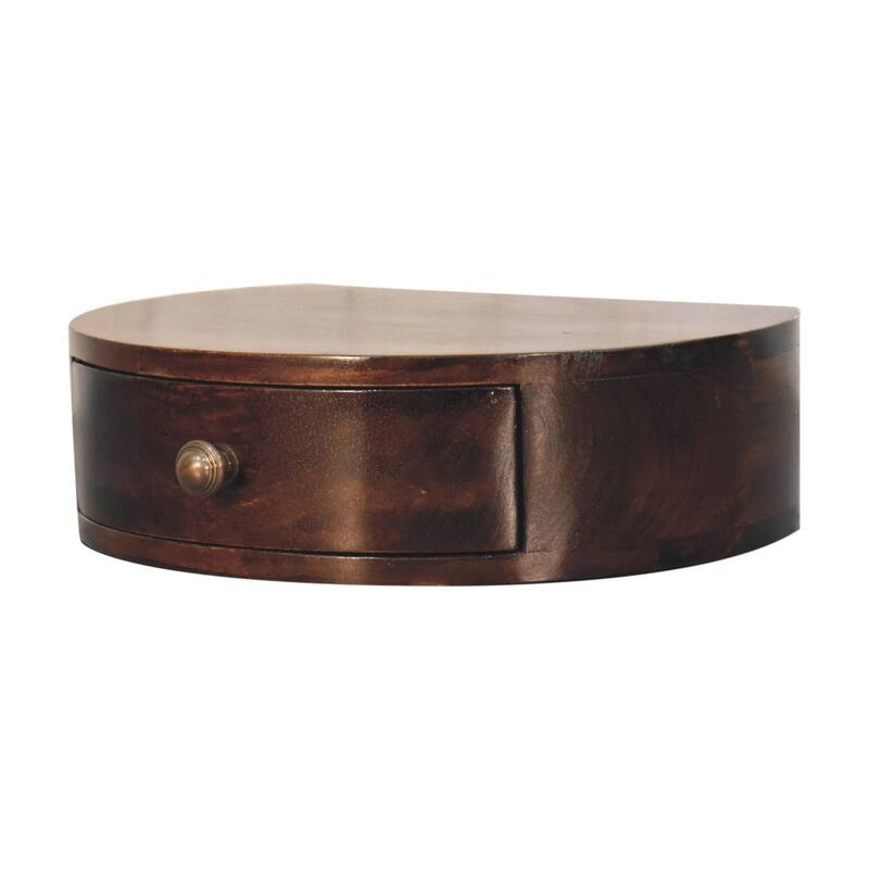 HomeRoots 16" Walnut Solid Wood One Drawer Half Moon Floating Nightstand