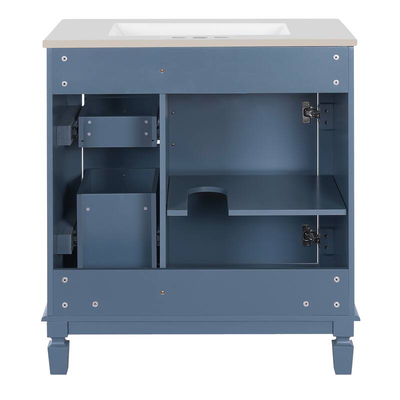 Roomfitters 30" Bathroom Vanity with Ceramic Sink, Modern Freestanding Bathroom Sink Cabinet and Adjustable Shelf