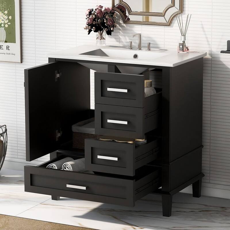 30" Bathroom Vanity With Sink, Solid Wood Bathroom Storage Cabinet