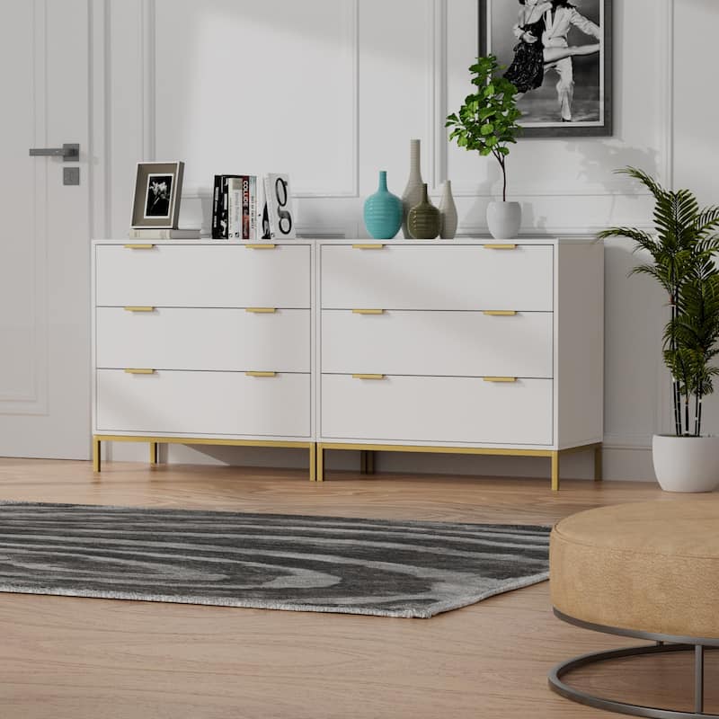 Anmytek Mid-Century Modern 3-Drawer White Dresser for Bedroom Wood Chest of Drawers