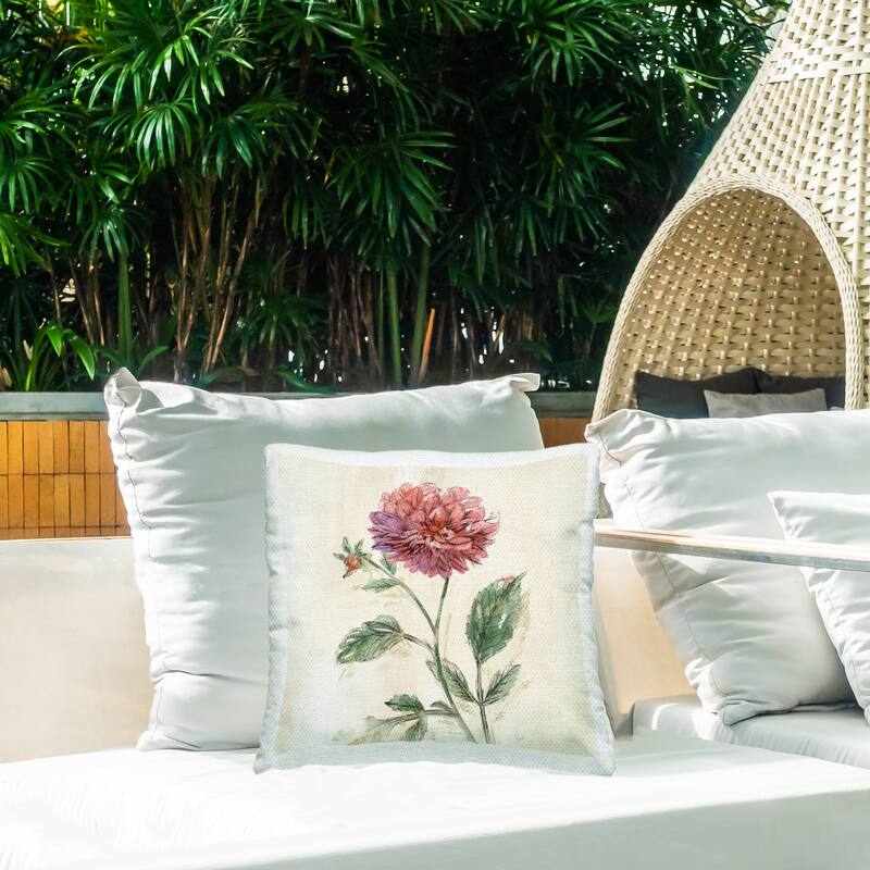 Stupell Pink Traditional Dahlia Bulb Printed Outdoor Throw Pillow Design by Nan