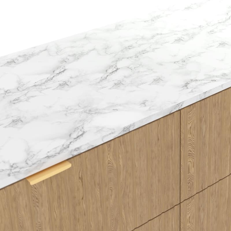 VEIKOUS 6-Drawer Dresser for Bedroom, Wooden Chest of Drawers with White Faux Marble Top