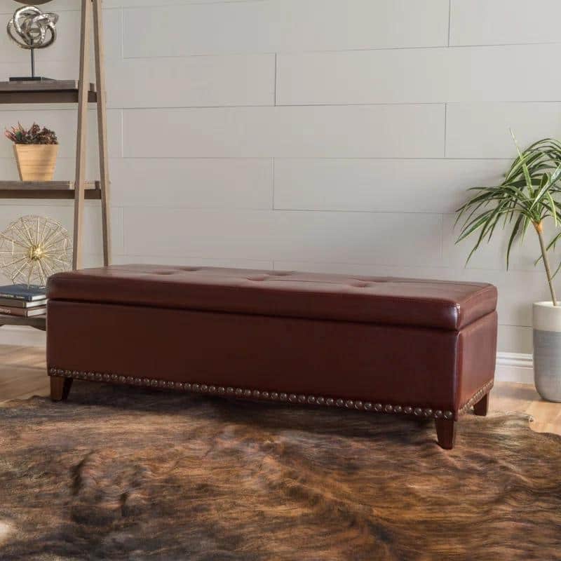 51" Large Storage Ottoman Bench with Hinged Lid, Upholstered Bench Footrest with Hidden Storage for Living Room, Bedroom - Chestnut