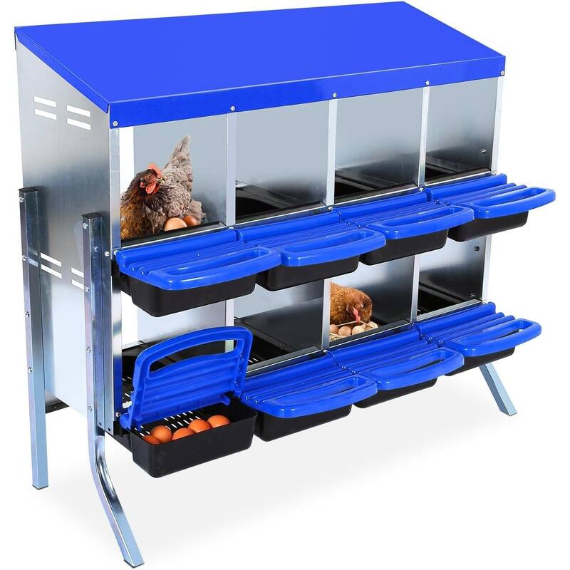 8-Hole Metal Chicken Nesting Box or Easy Cleaning with Legs - Blue 8 Compartments with Legs