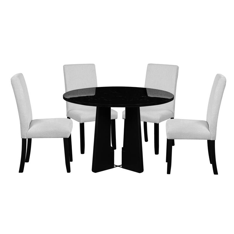 Roomfitters 5-Piece Round Dining Table Set, 43 Inch Modern Round Table with 4 Upholstered Chairs for Dining Room