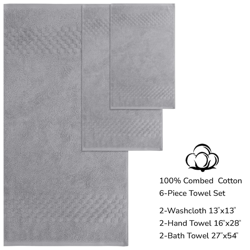 Feather and Stitch NY 650 GSM Premium Cotton 6 Piece Towel Set Super Absorbent Quick Dry Spa Quality