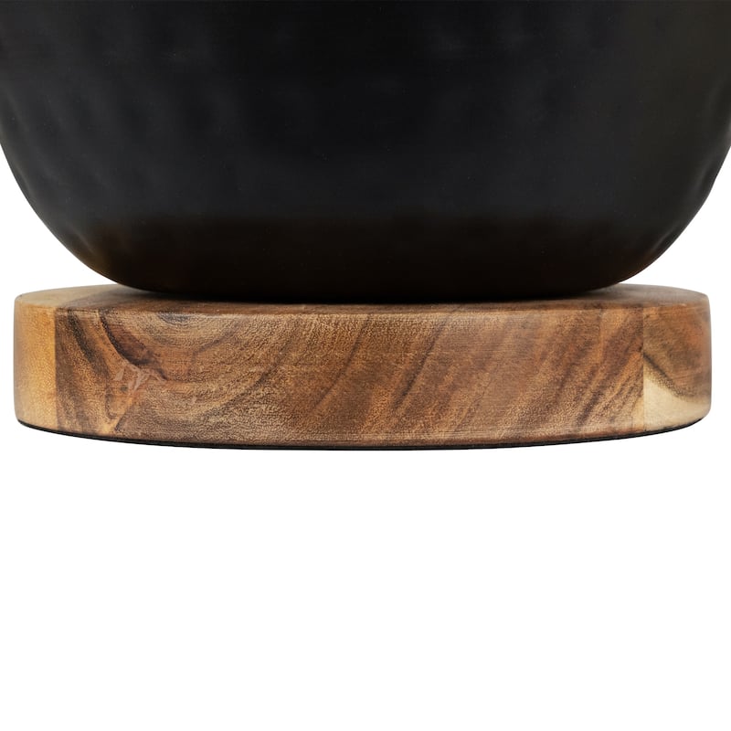 Iron and Foil Pillar Candle Holder with Wooden Base - 9.25" - Black and Gold