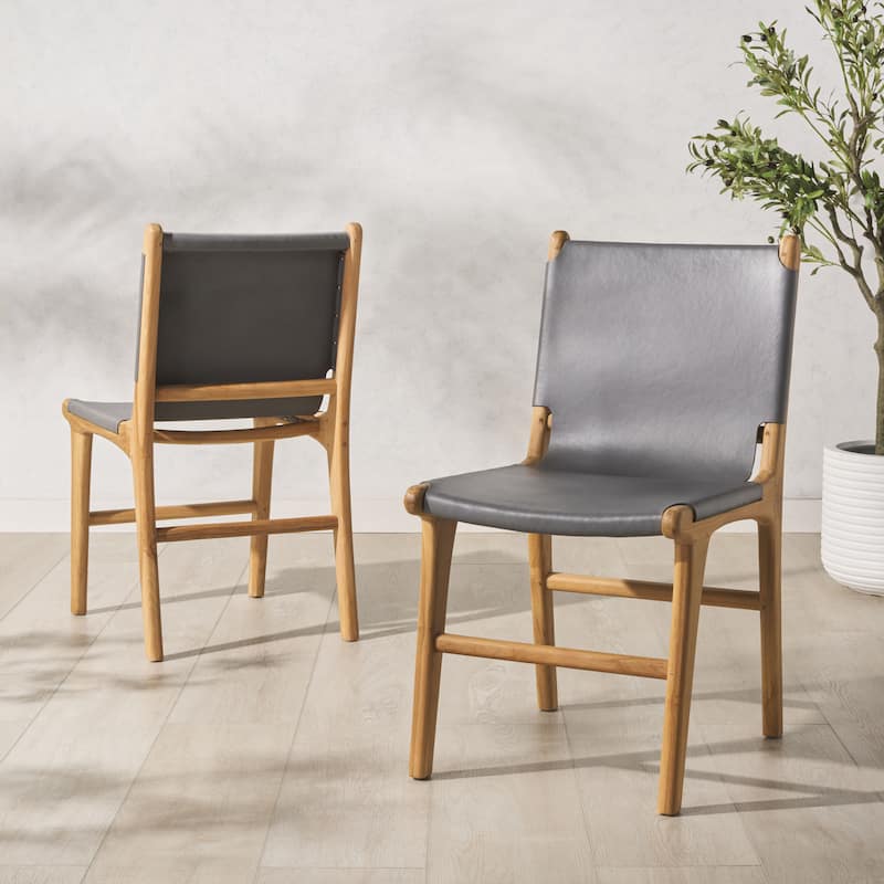 SAFAVIEH Couture Cassaphina Solid Wood Dining Chair (Set of 2), Fully Assembled - 18"W x 23"D x 34"H - Grey/Natural