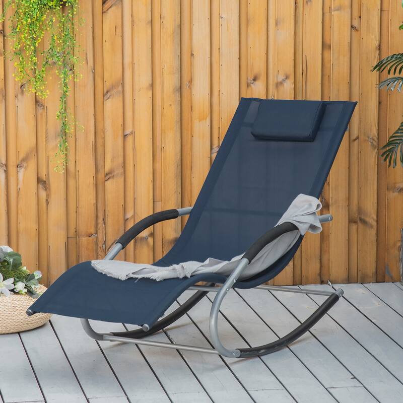 Outsunny Zero Gravity Rocking Chair Outdoor Chaise Lounge Chair Recliner Rocker with Detachable Pillow for Patio, Deck, Pool