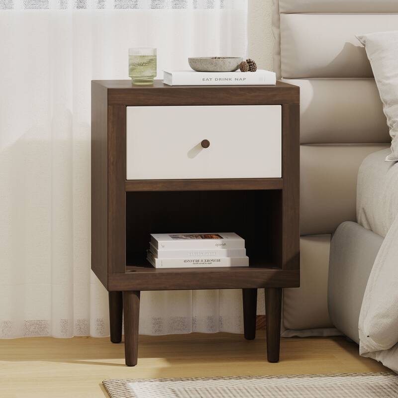 Mid-Century Modern Nightstand with Splayed Legs & Storage Drawer