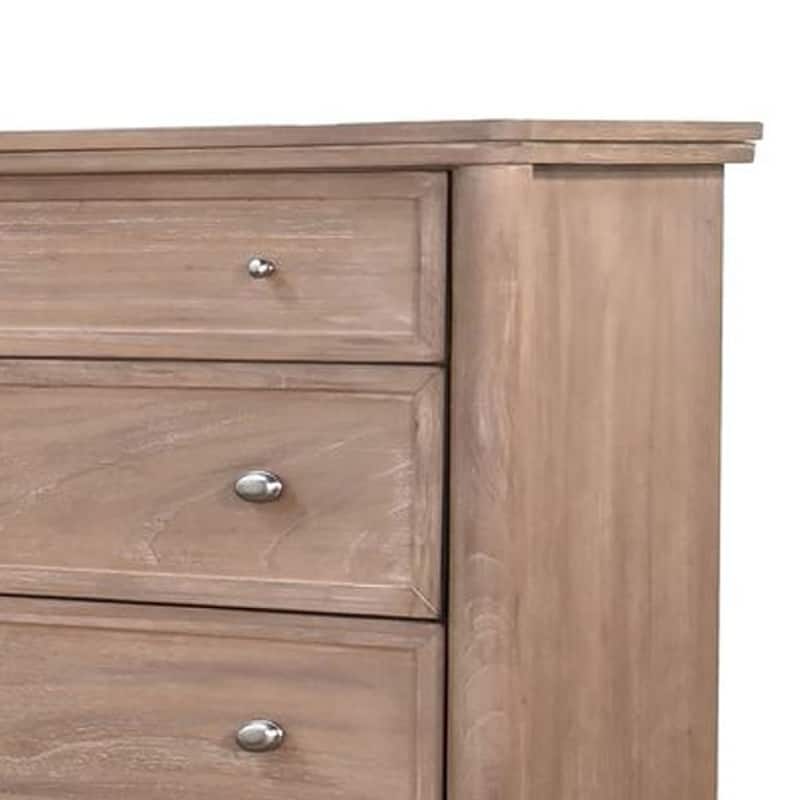 Flora Tall Dresser Chest with 5 Drawers, Tapered Legs, Oak Mindi Wood