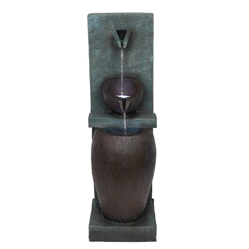 32" 3-Tier Jar Fountain w/ LED, Ceramic Decor, Gray