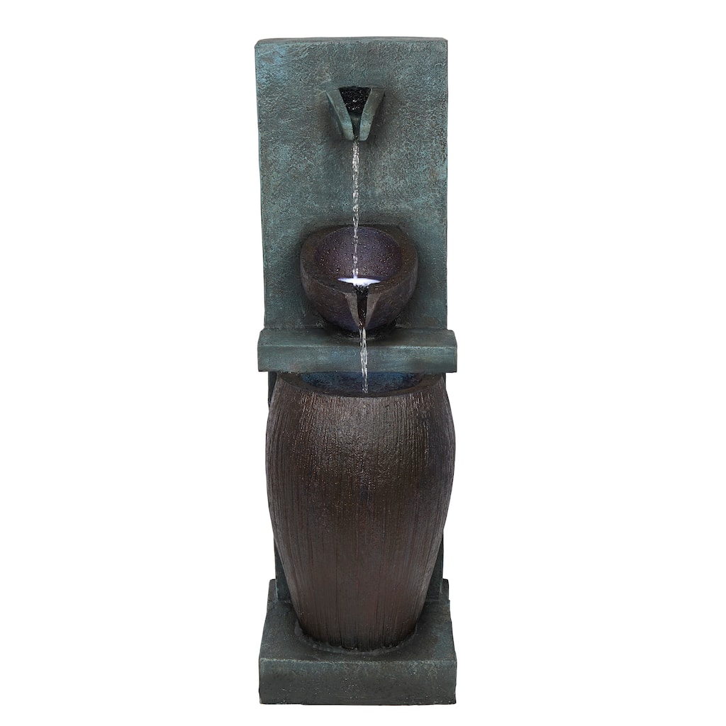 32" 3-Tier Jar Fountain w/ LED, Ceramic Decor, Gray