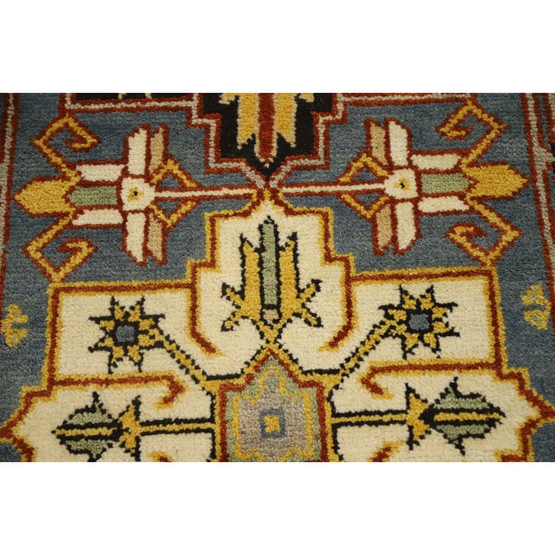 Hand Knotted Oriental 100% Wool Carpet Traditional Geometric Greys & Charcoal Kazak Runner Rug - 7' 10'' X 2' 6''