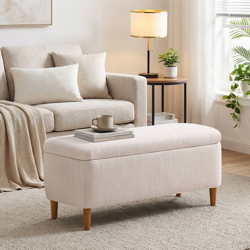 39in Soft Chenille Fabric Storage Ottoman Bench for Bedroom / Entryway Bed Foot / Living Room，Upholstered Entryway Bench